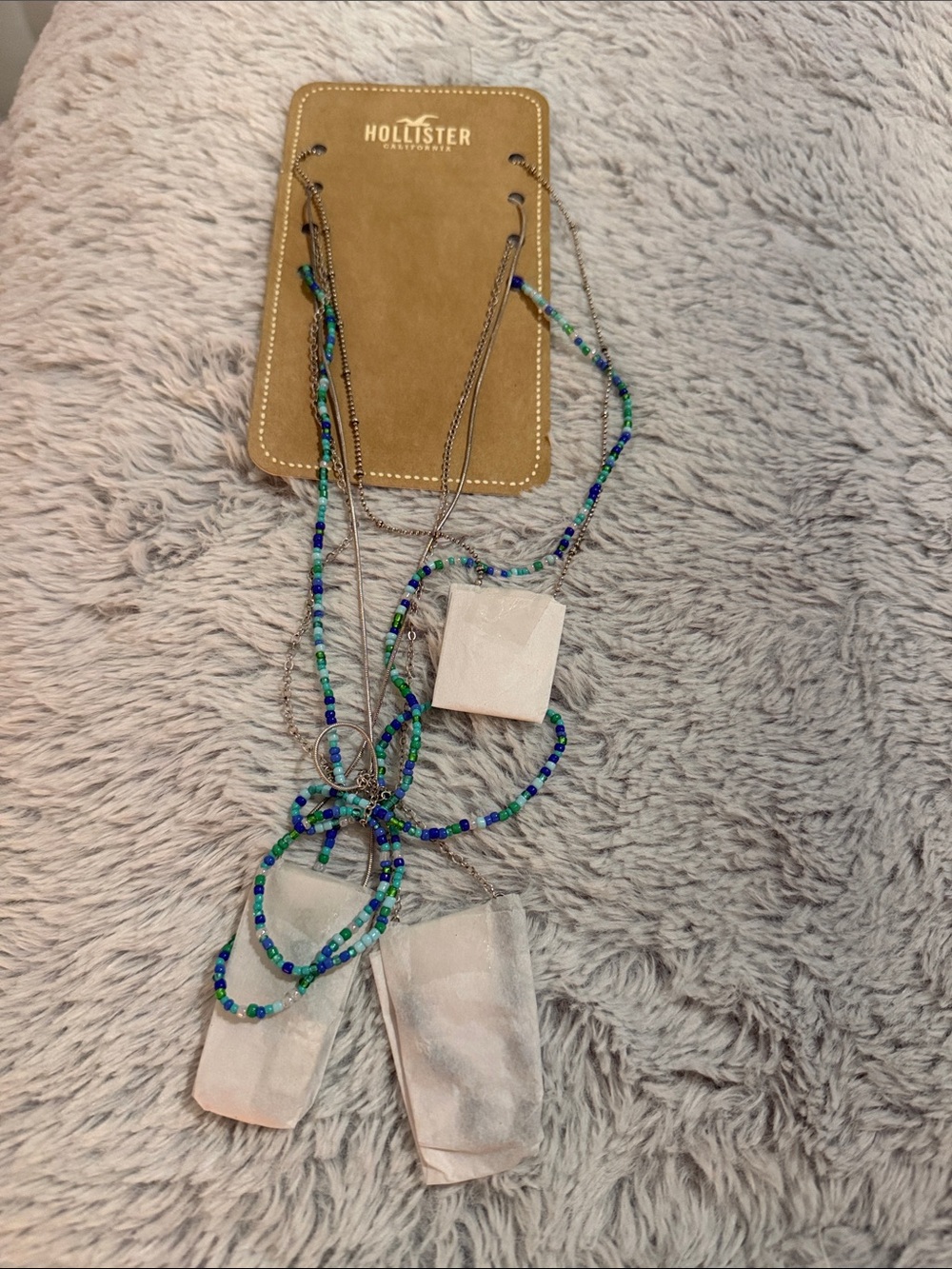 Hollister Multi-Strand Blue and Green Beaded Necklace